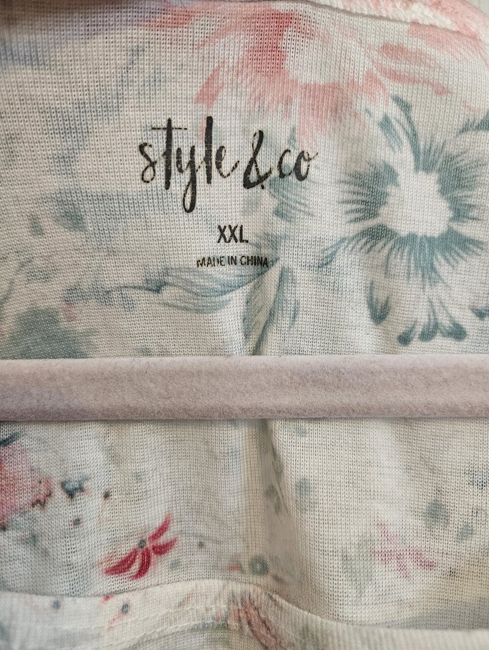 Style & Co Womens XXL Floral Short Sleeve T-Shirt Scoop Neck Top - Picture 2 of 7